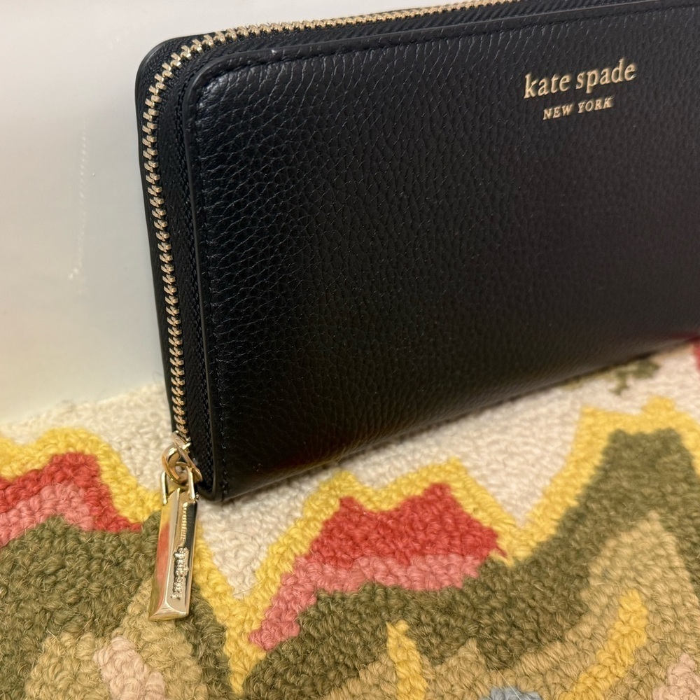 Kate Spade New York Large Black Leather Zip-Around Continental Clutch/Wallet - Picture 2 of 16
